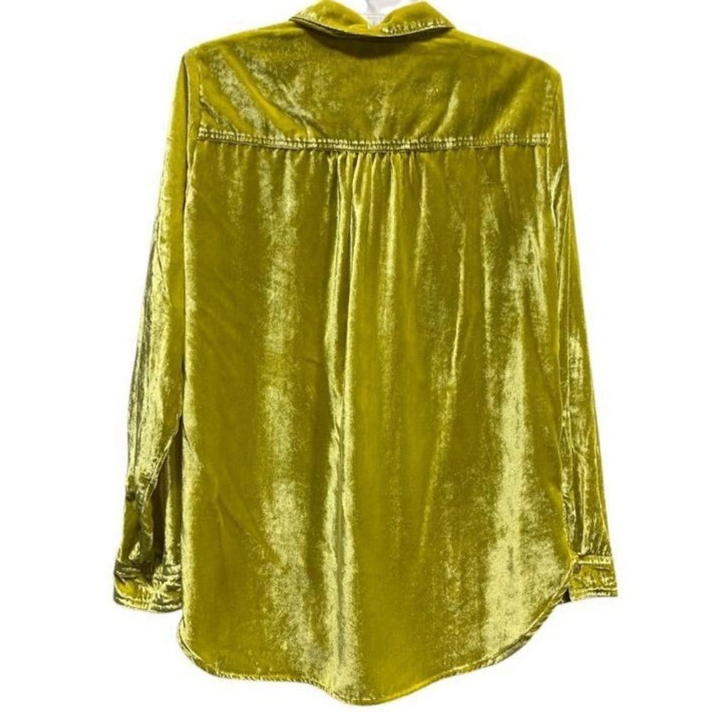 Pilcro and the Letterpress Chartreuse Green Velvet Button Down Shirt Womens 6 - Picture 3 of 12